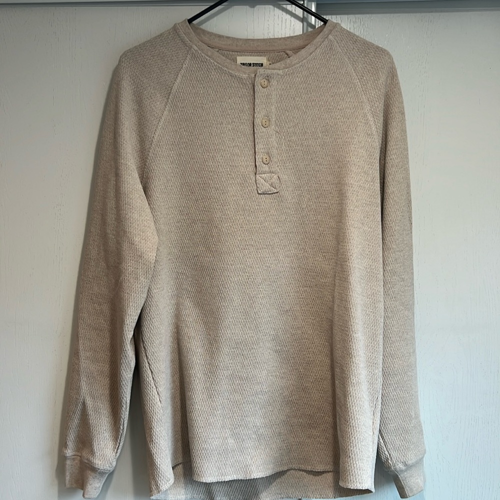 TAYLOR STITCH CREAM Henley Cotton Blend Sz 40 / M Half Button LS Shirt